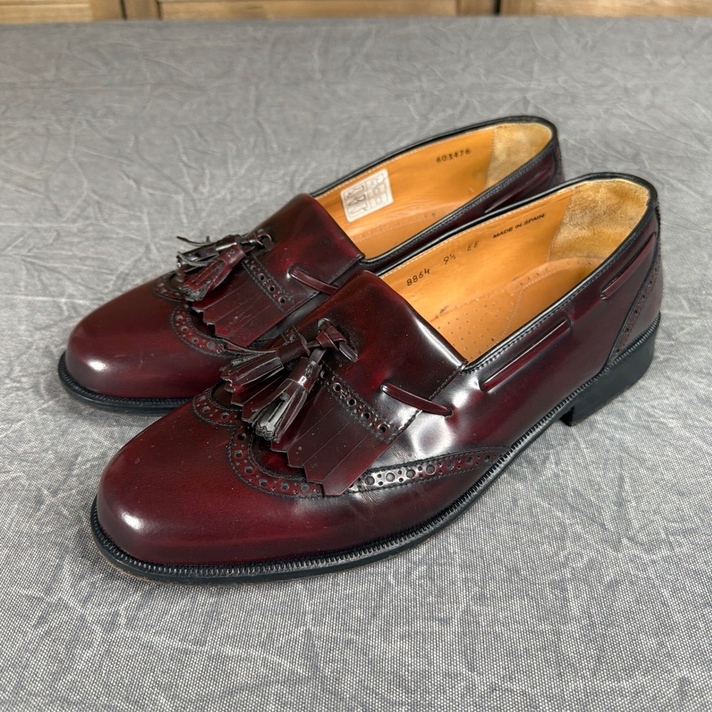 E.T. Wright Loafers Mens 9.5 EE 8864 Burgundy Kiltie Tassel Wingtip Spain GOOD